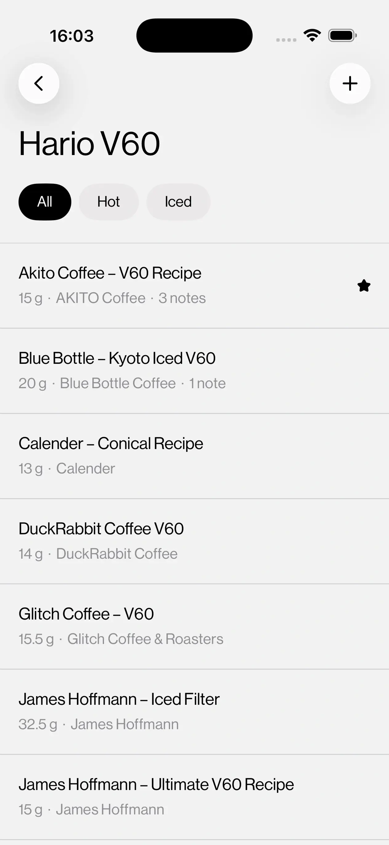 Kissaten app screenshot: 60+ recipes from baristas and roasters