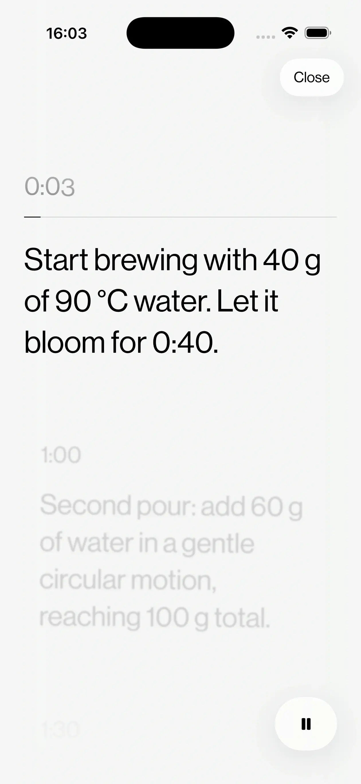 Kissaten app screenshot: Built-in timer for every step